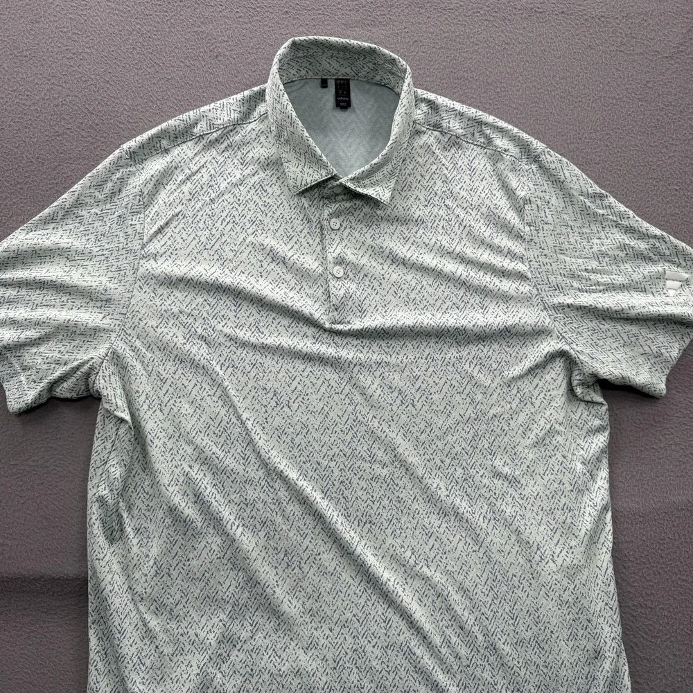 Adidas Polo Shirt Mens Large Green Chevron Print Golf Performance Stretch Top